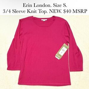 Erin London 3/4 Sleeve Knit Top Raspberry Pink Essentials